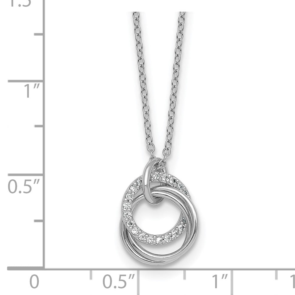SSilver RH-plated Polished CZ Triple Circle 16.5in w/1.25in Ext Necklace