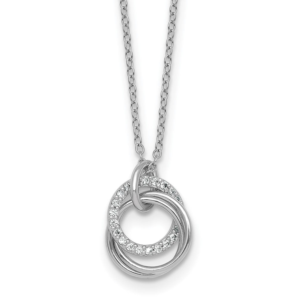 SSilver RH-plated Polished CZ Triple Circle 16.5in w/1.25in Ext Necklace
