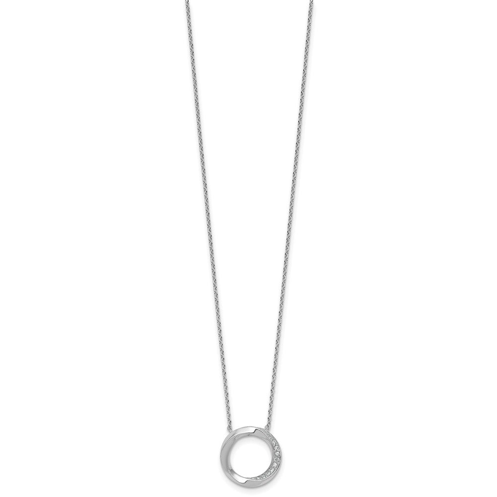 Sterling Silver RH-plated Polished Twisted CZ Circle 17.75in Necklace