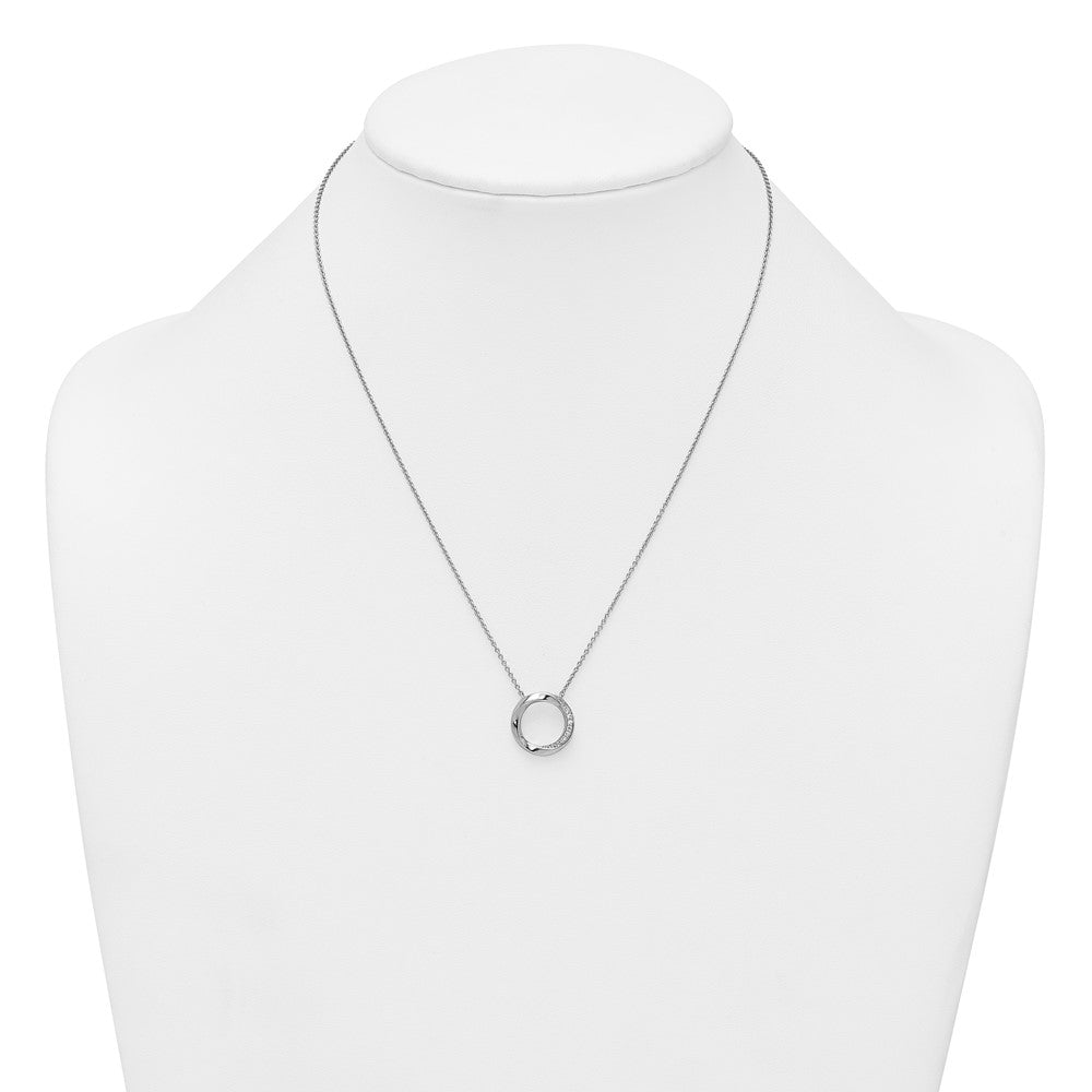 Sterling Silver RH-plated Polished Twisted CZ Circle 17.75in Necklace