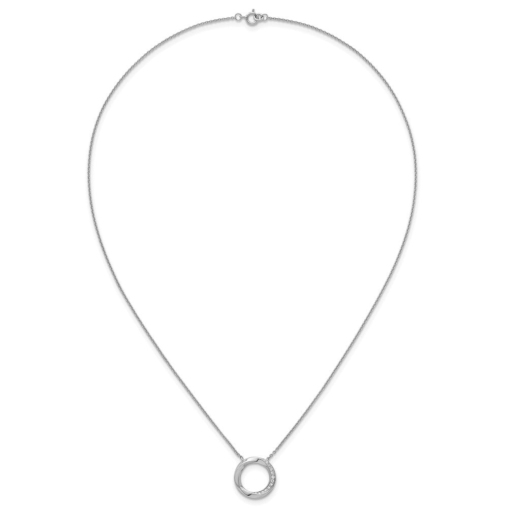 Sterling Silver RH-plated Polished Twisted CZ Circle 17.75in Necklace