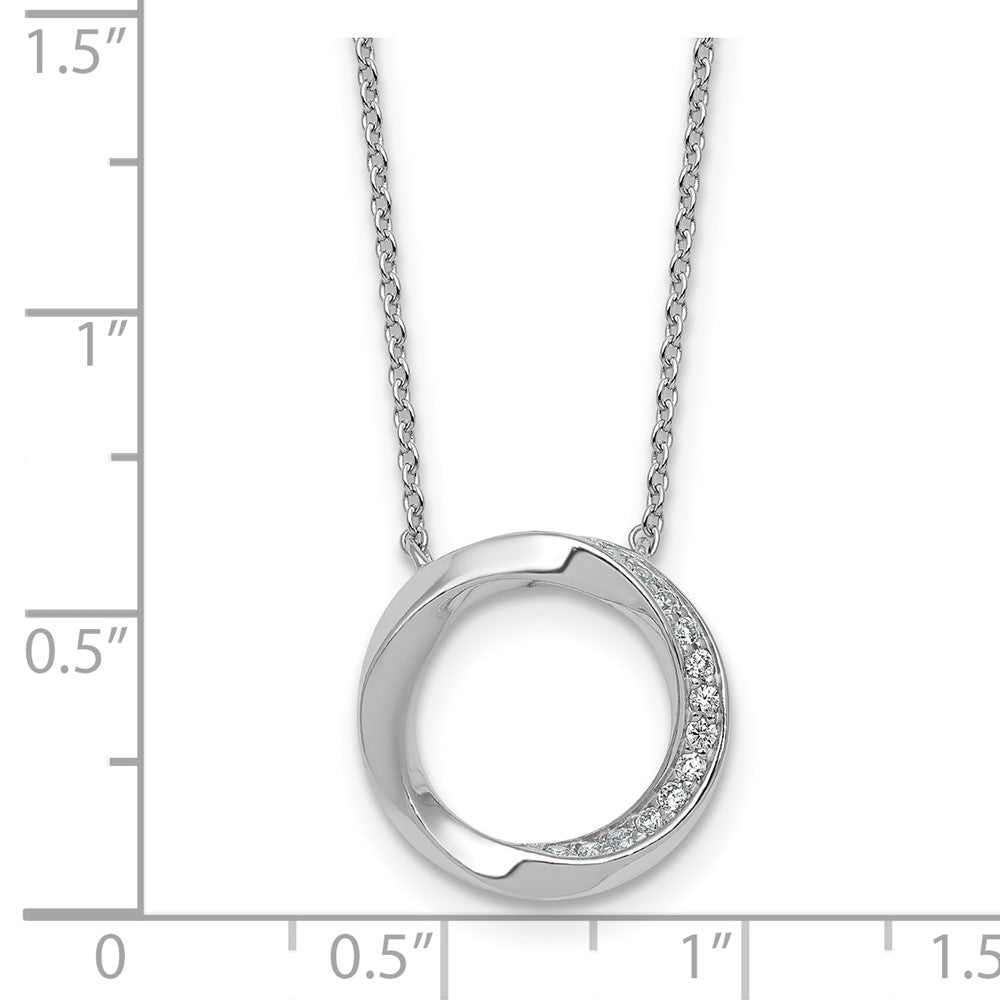 Sterling Silver RH-plated Polished Twisted CZ Circle 17.75in Necklace