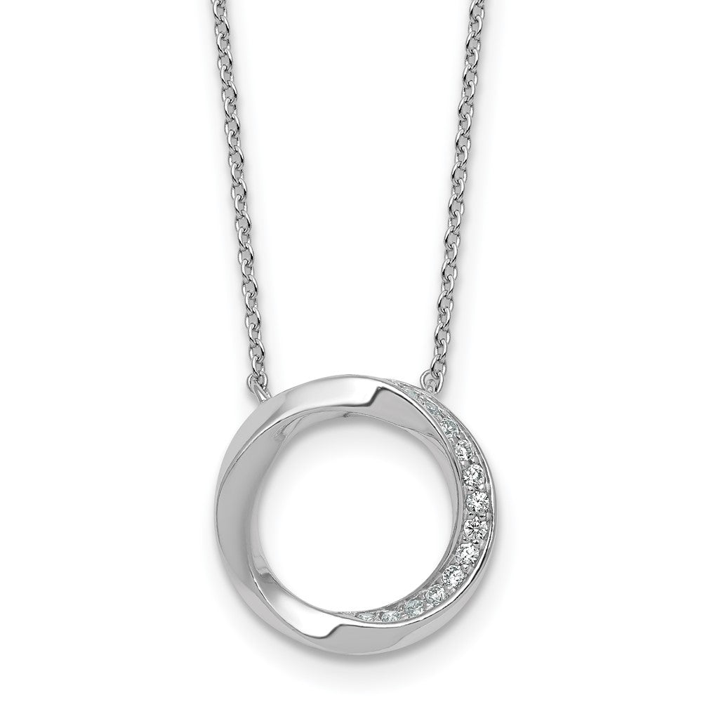 Sterling Silver RH-plated Polished Twisted CZ Circle 17.75in Necklace