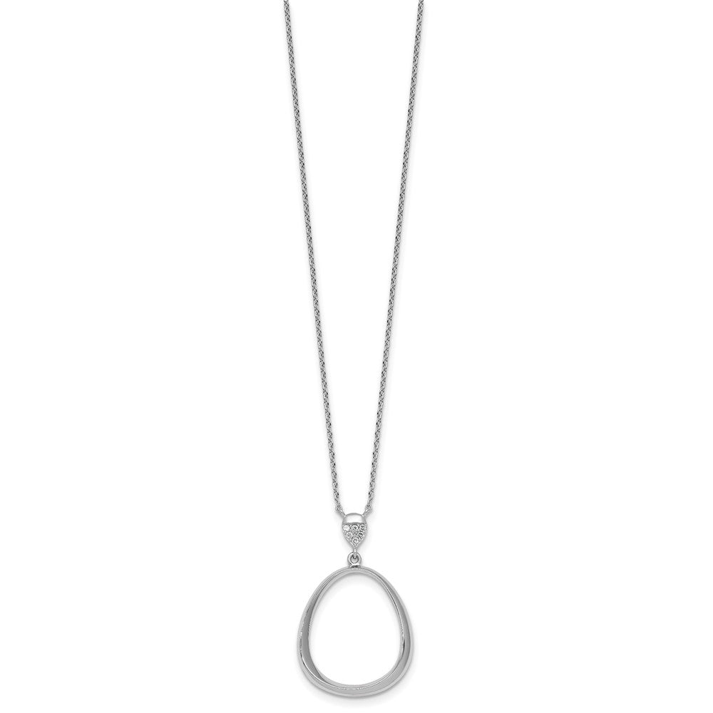 Sterling Silver RH-pltd Polished CZ Teardrop 17.5 Inch Necklace