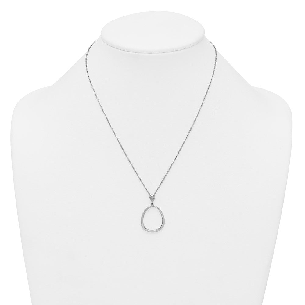 Sterling Silver RH-pltd Polished CZ Teardrop 17.5 Inch Necklace