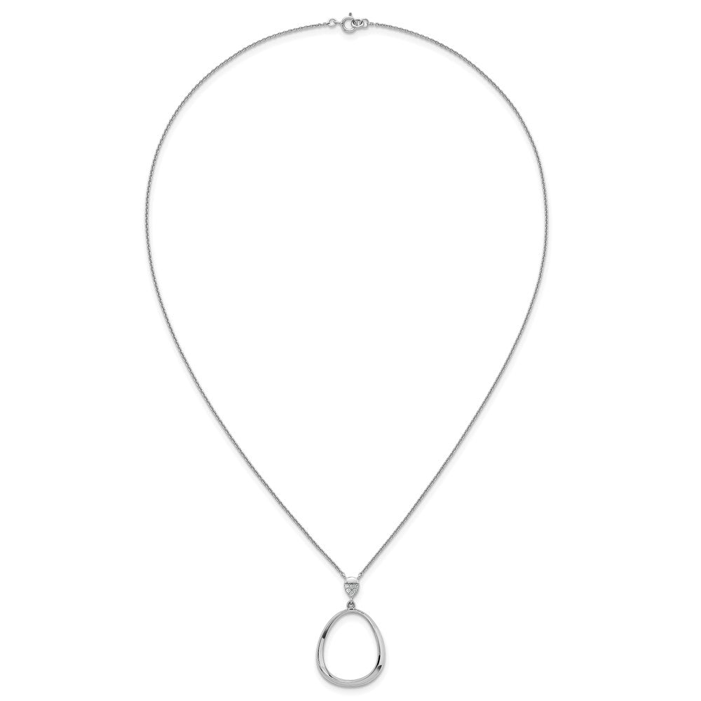 Sterling Silver RH-pltd Polished CZ Teardrop 17.5 Inch Necklace