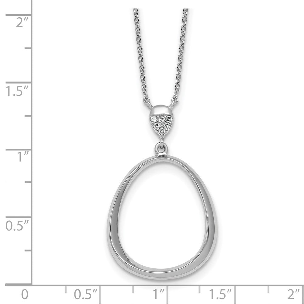 Sterling Silver RH-pltd Polished CZ Teardrop 17.5 Inch Necklace