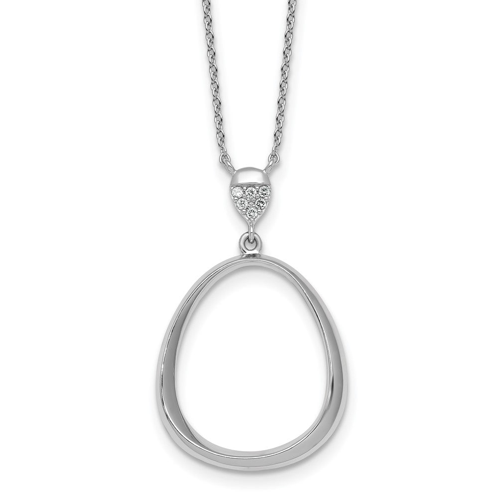Sterling Silver RH-pltd Polished CZ Teardrop 17.5 Inch Necklace
