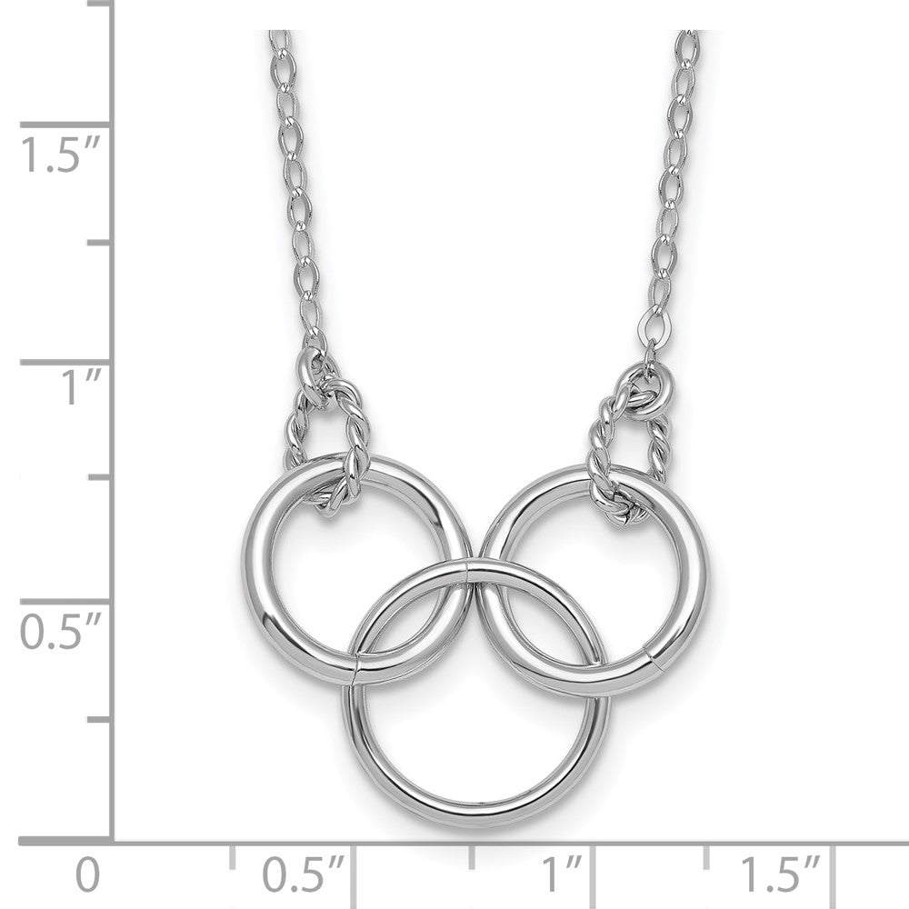 SSilver RH-pltd Polished Twisted Ovals/Circles 18.5in w/2in Ext Necklace