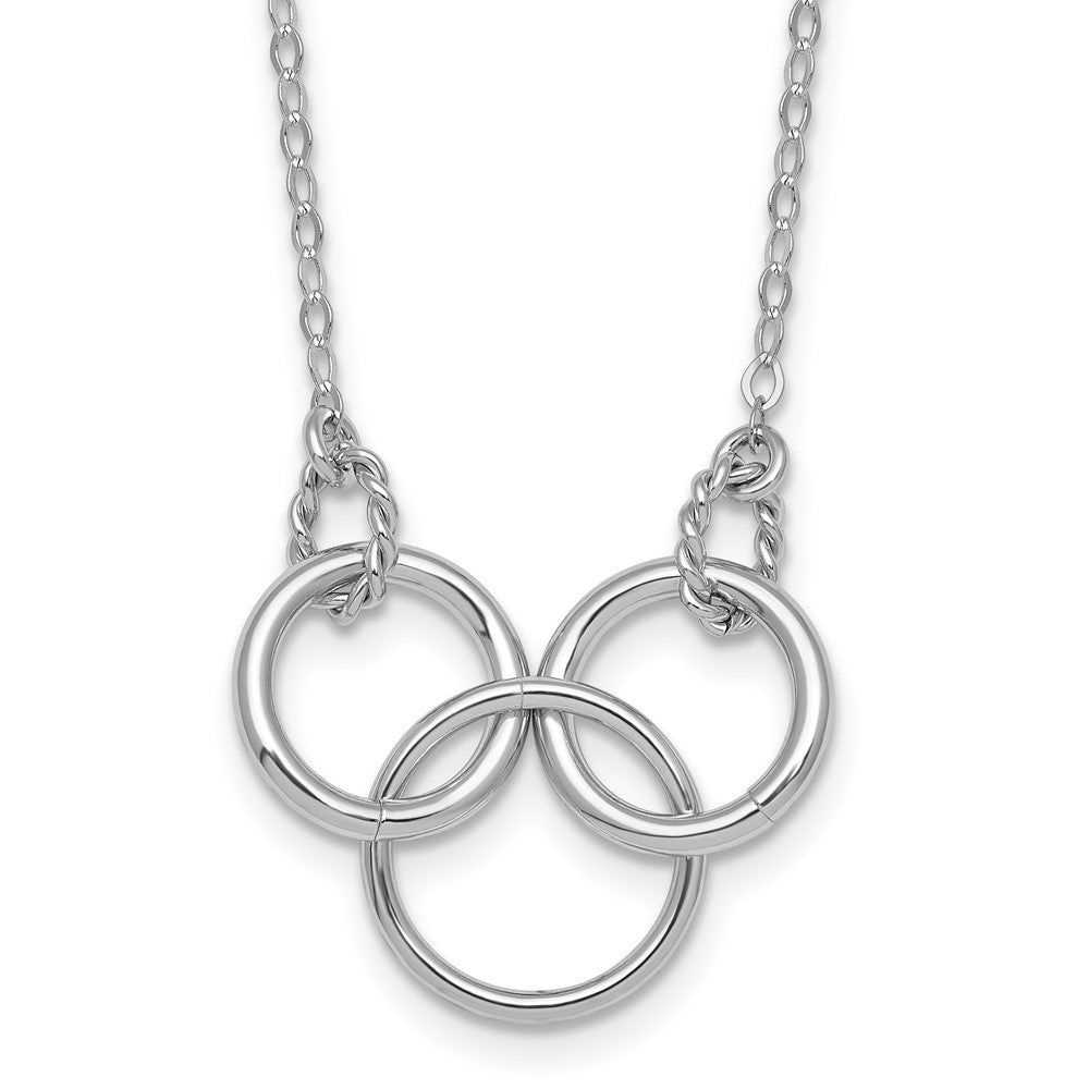 SSilver RH-pltd Polished Twisted Ovals/Circles 18.5in w/2in Ext Necklace