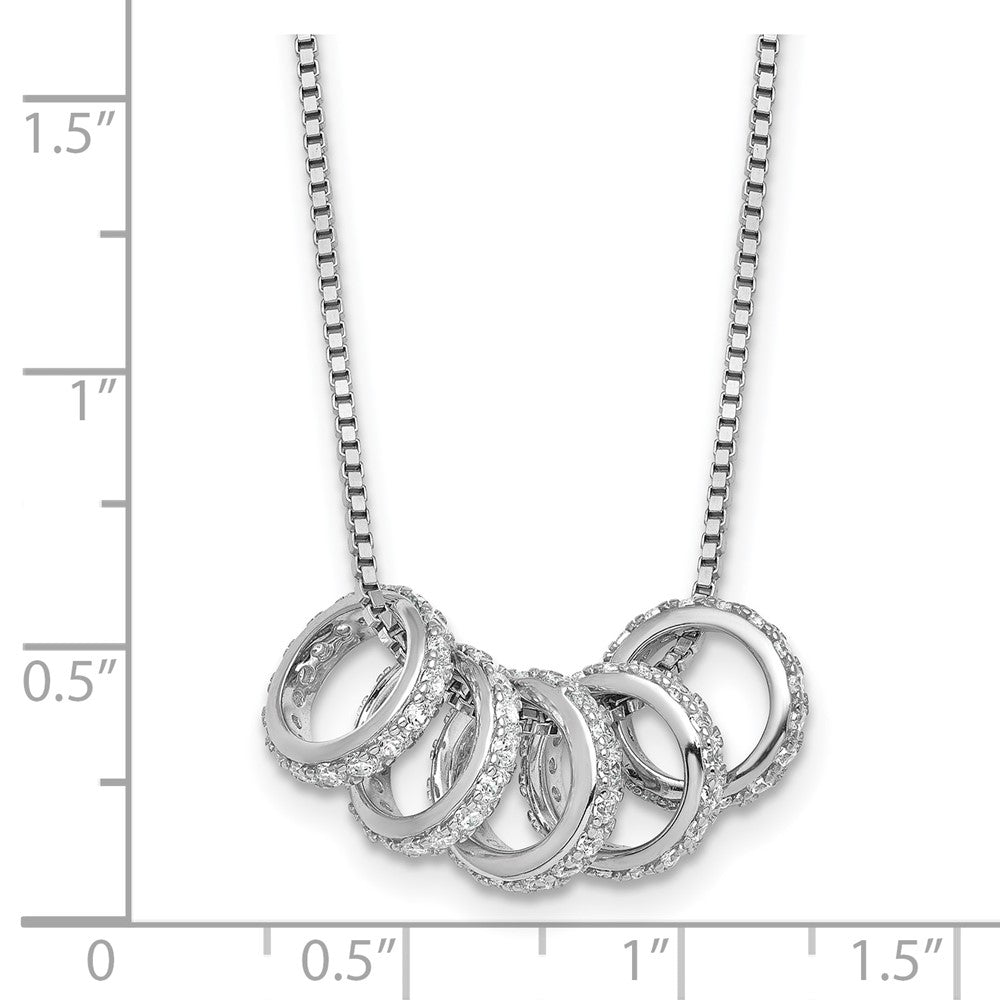 Sterling Silver RH-plated CZ 5 Moveable Circles 18in With 2in Ext Necklace
