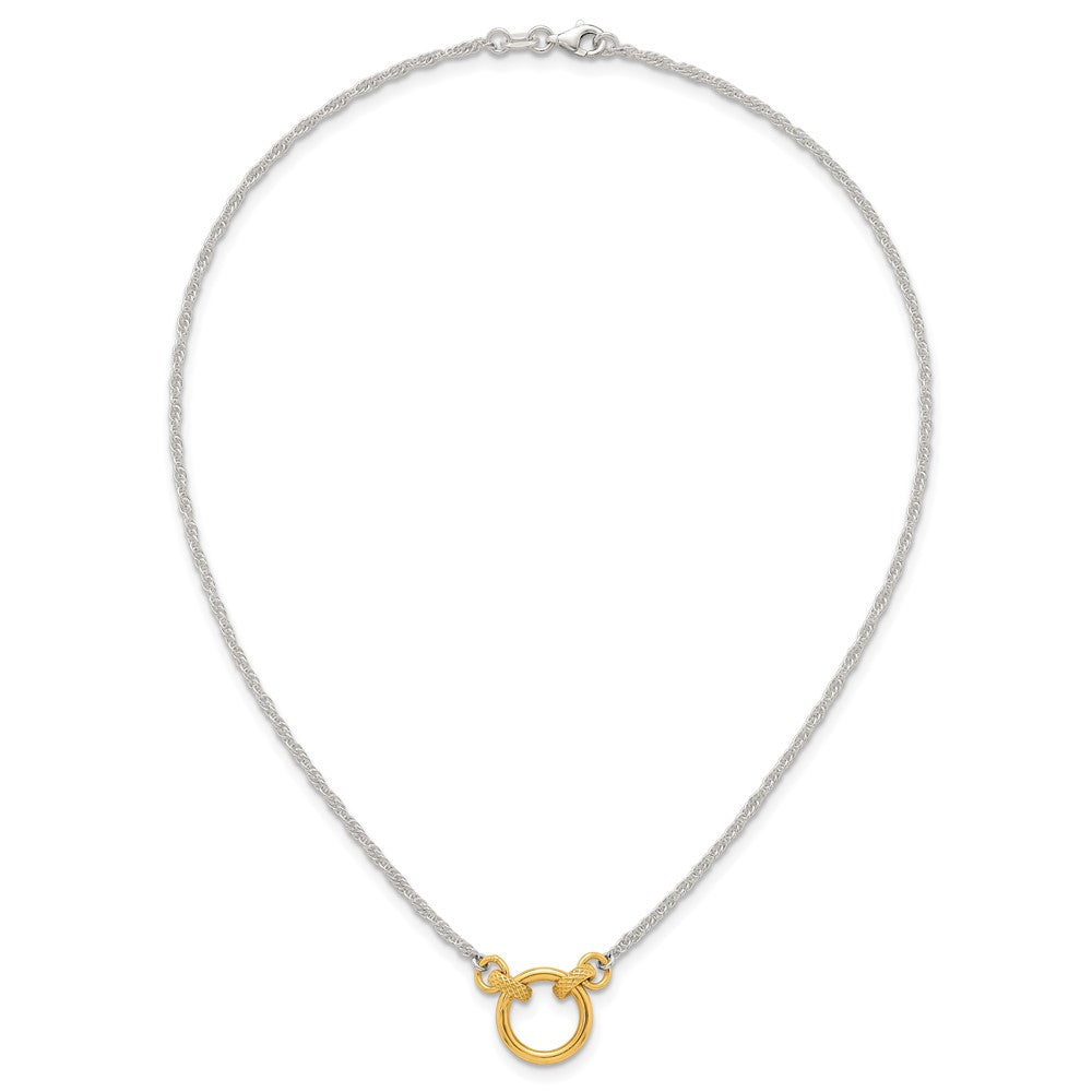 Sterling Silver Gold-tone Polished and Textured Circle Link Necklace