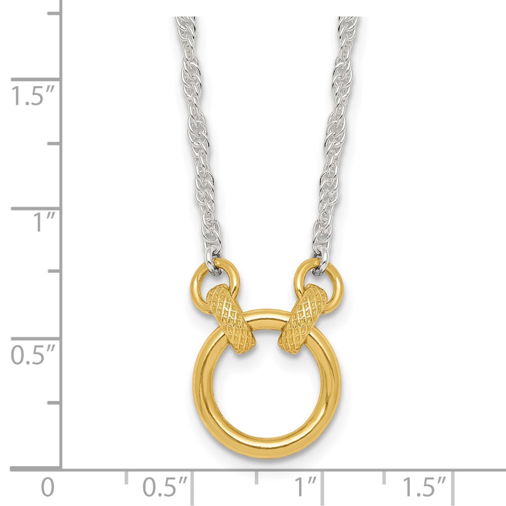 Sterling Silver Gold-tone Polished and Textured Circle Link Necklace