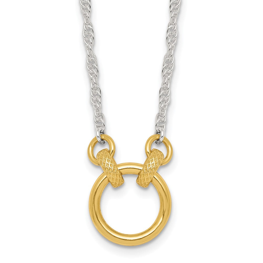 Sterling Silver Gold-tone Polished and Textured Circle Link Necklace