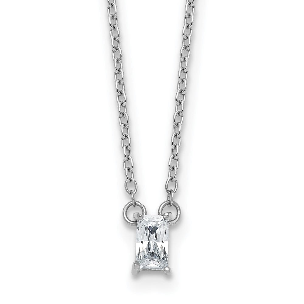 Sterling Silver RH-plated Polished CZ 16in w/1.75in Ext Necklace