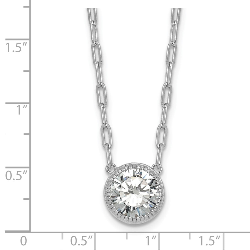 SSilver RH-pl Polished CZ Paperclip Chain Circle w/2in Ext Necklace