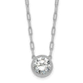 SSilver RH-pl Polished CZ Paperclip Chain Circle w/2in Ext Necklace