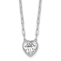 SSilver RH-pl Polished CZ Paperclip Chain Heart w/1.75in Ext Necklace