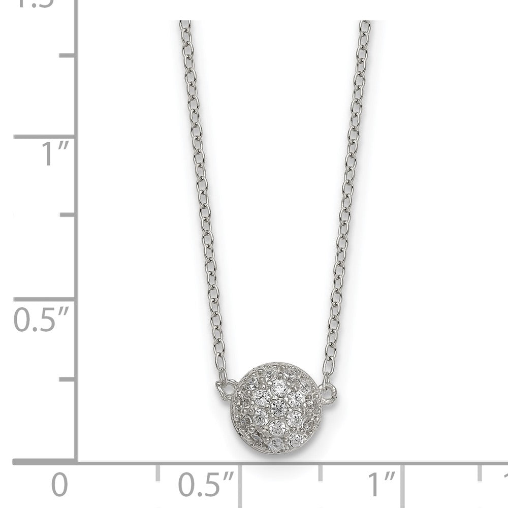 Sterling Silver Polished 7.0mm Pave CZ Circle 16in w/ 2in Ext Necklace