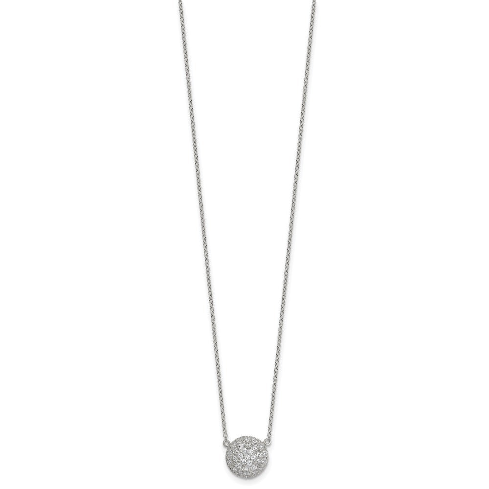 Sterling Silver Polished 11.0mm Pave CZ Circle 16in w/ 2in Ext Necklace