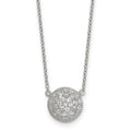 Sterling Silver Polished 11.0mm Pave CZ Circle 16in w/ 2in Ext Necklace