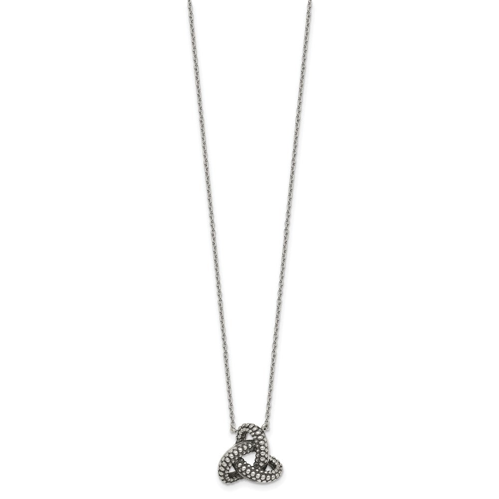 Sterling Silver Antiqued Textured Trinity Knot Charm Necklace