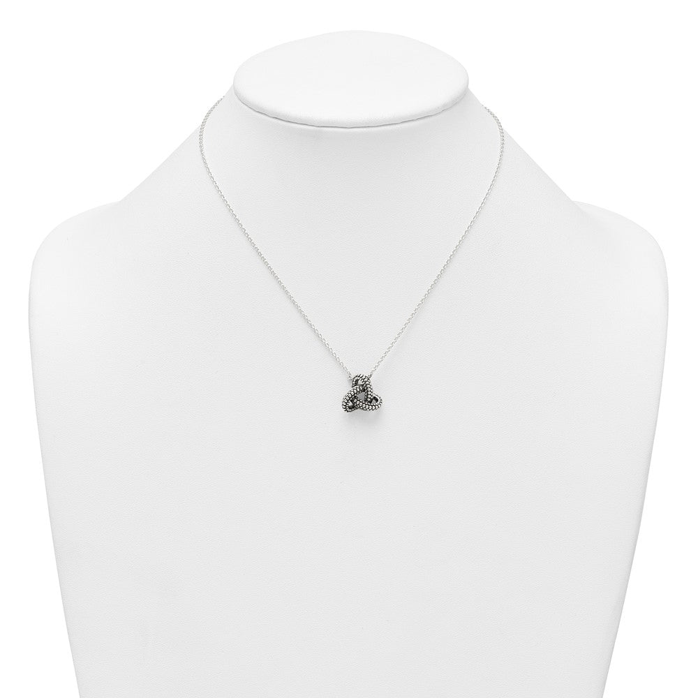 Sterling Silver Antiqued Textured Trinity Knot Charm Necklace