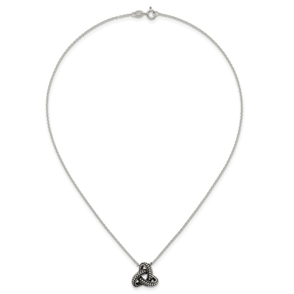 Sterling Silver Antiqued Textured Trinity Knot Charm Necklace