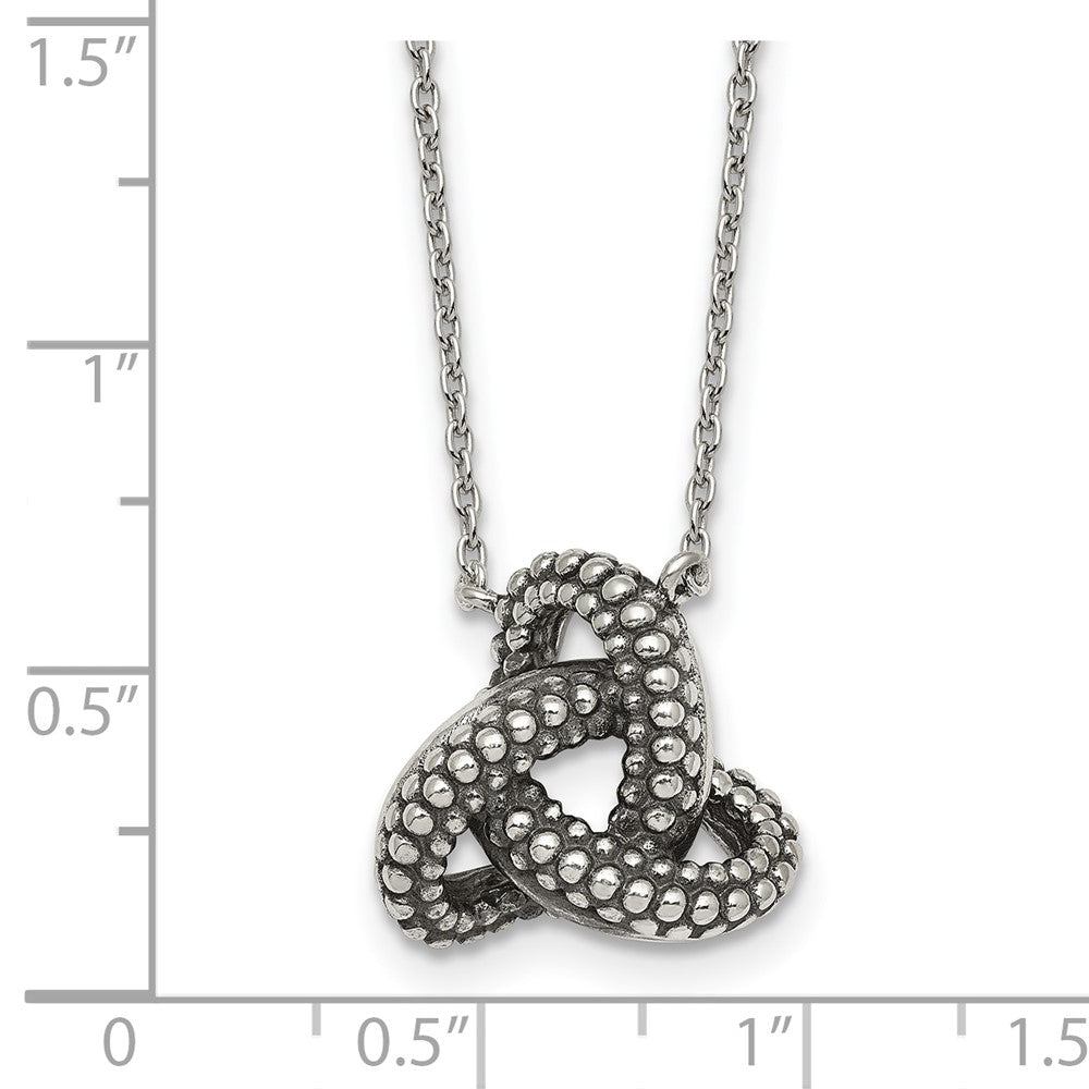 Sterling Silver Antiqued Textured Trinity Knot Charm Necklace