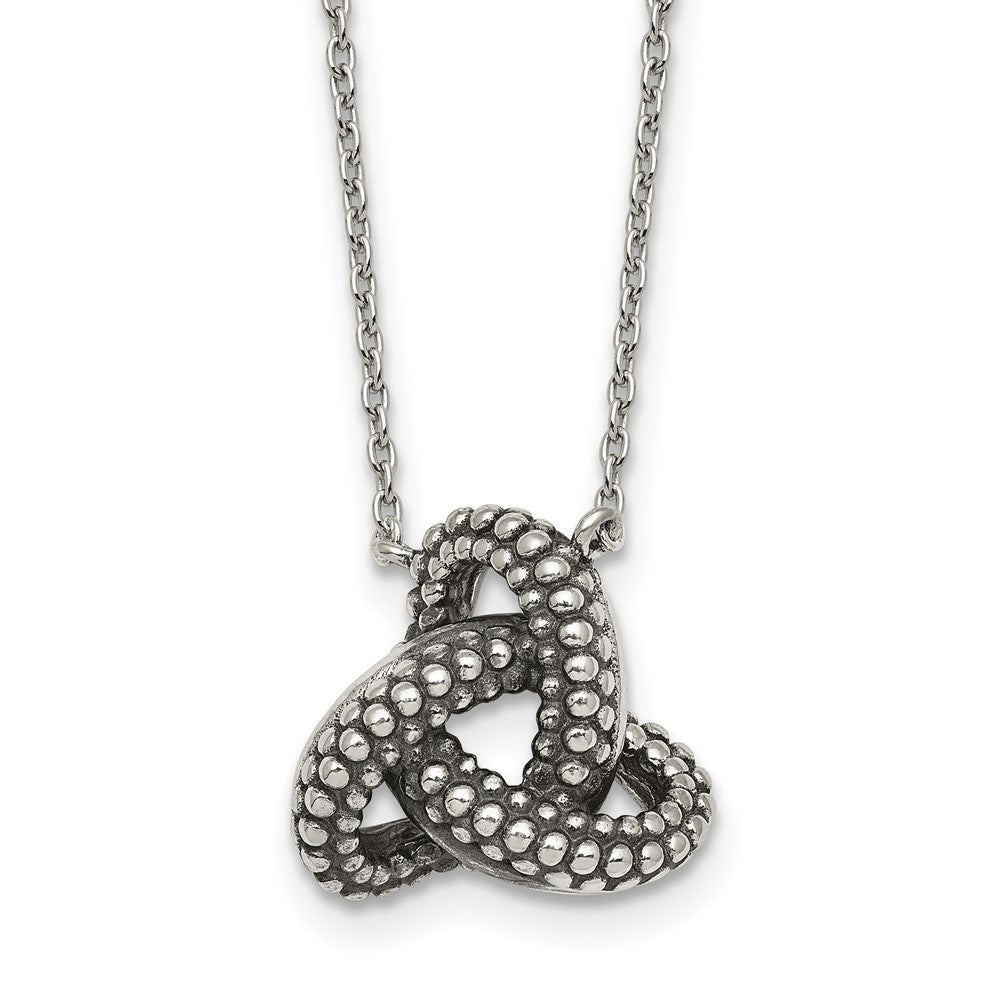 Sterling Silver Antiqued Textured Trinity Knot Charm Necklace