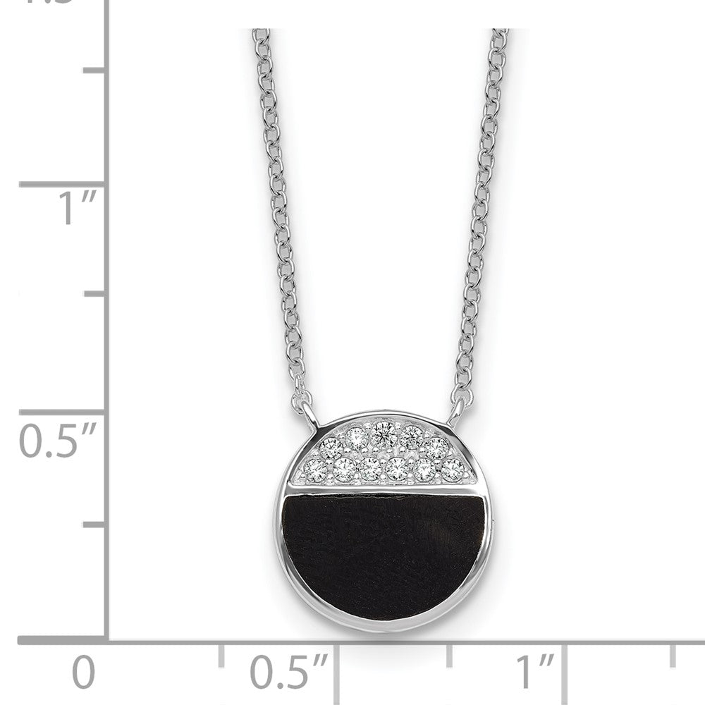 SSilver RH-pltd Polished Black Onyx CZ Circle 16in w/2in Ext Necklace