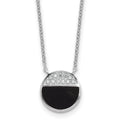 SSilver RH-pltd Polished Black Onyx CZ Circle 16in w/2in Ext Necklace