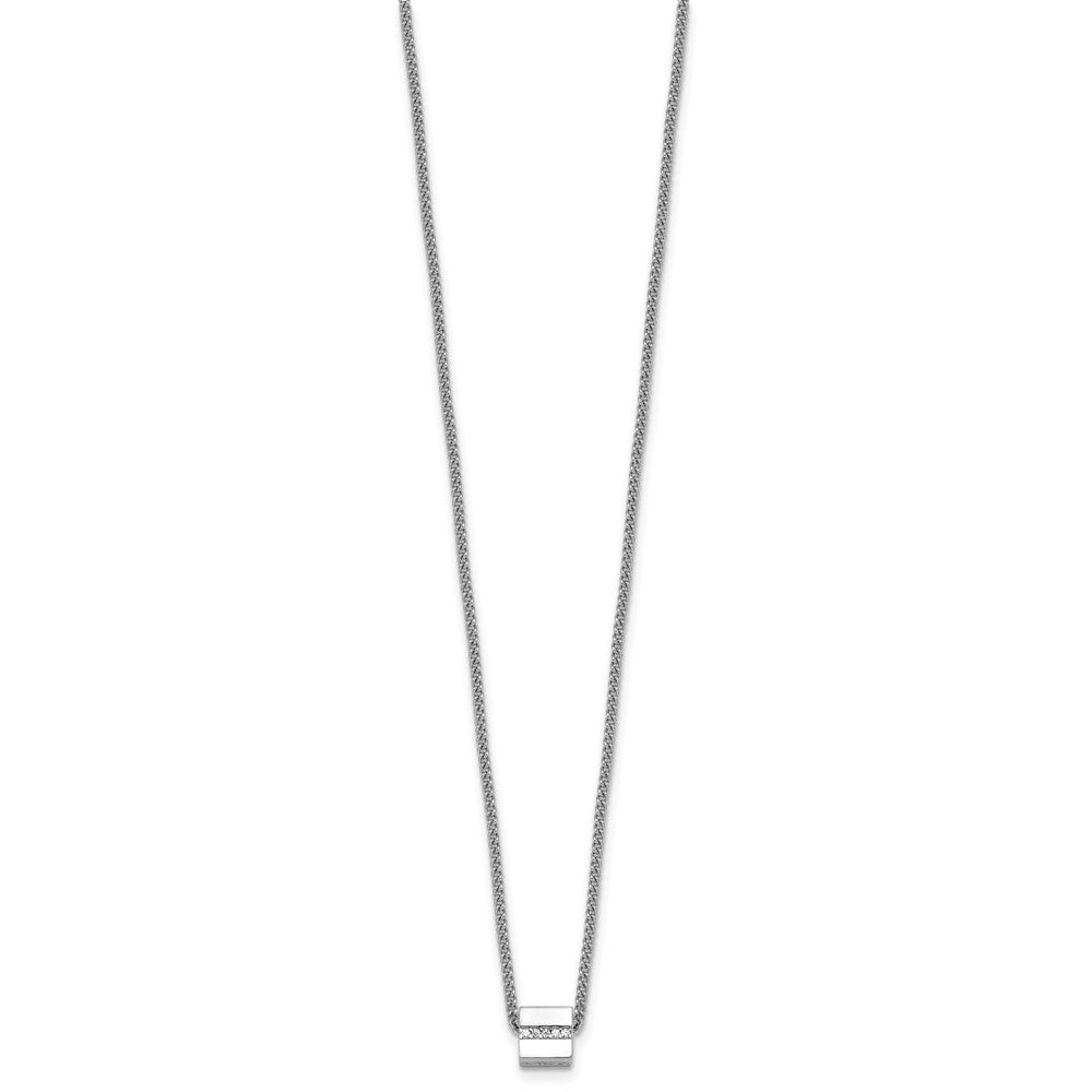SSilver RH-plated Polished Fancy CZ Cube 16in w/2in Ext Necklace