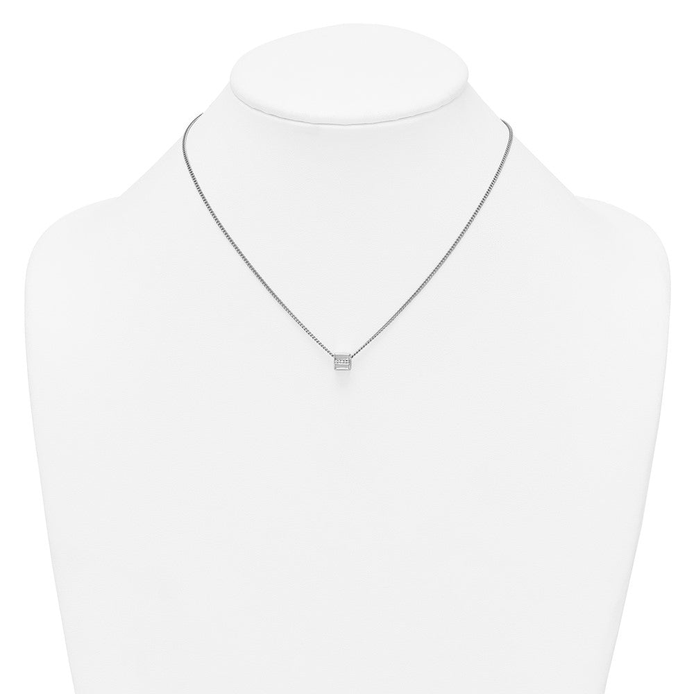 SSilver RH-plated Polished Fancy CZ Cube 16in w/2in Ext Necklace