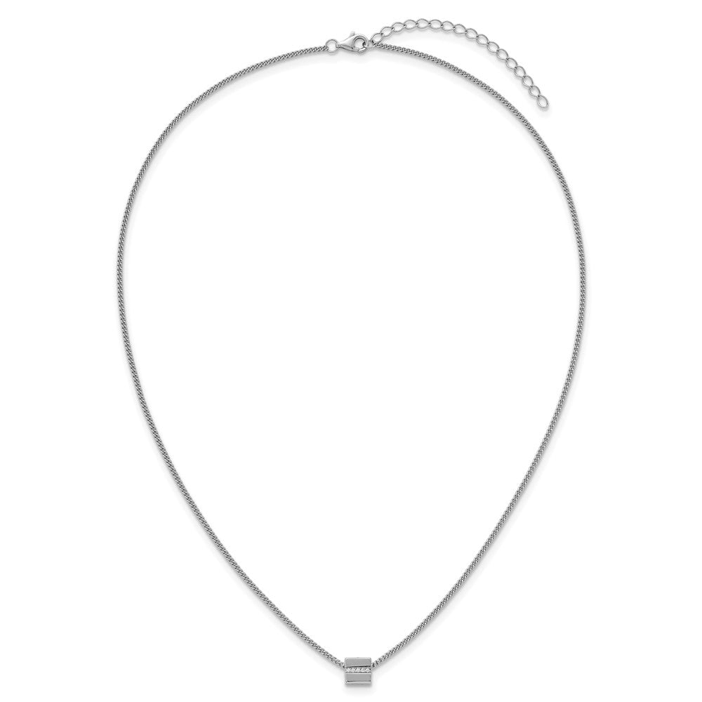 SSilver RH-plated Polished Fancy CZ Cube 16in w/2in Ext Necklace