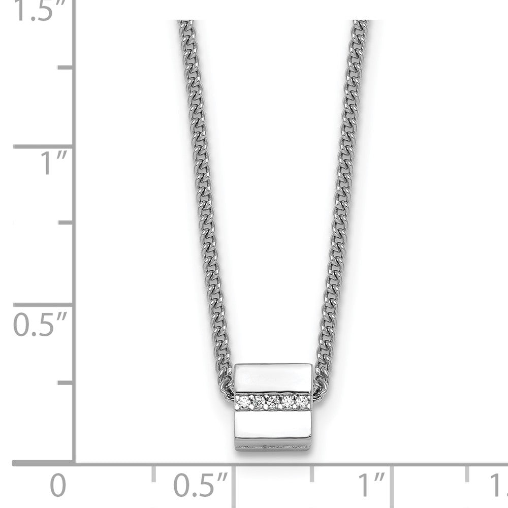 SSilver RH-plated Polished Fancy CZ Cube 16in w/2in Ext Necklace