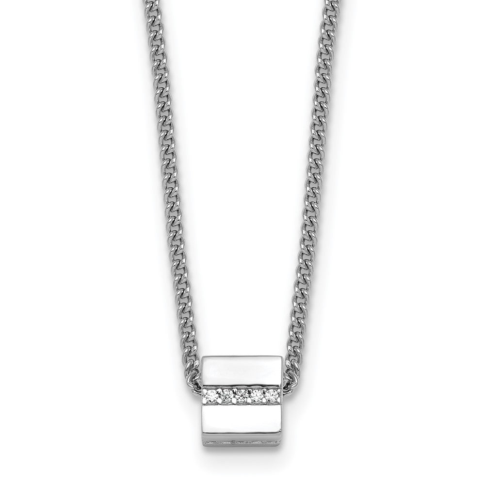 SSilver RH-plated Polished Fancy CZ Cube 16in w/2in Ext Necklace