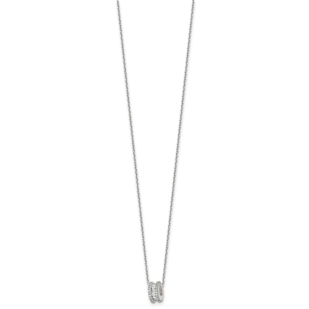 Sterling Silver Polished CZ Circle Bead 16in w/ 2in Ext Necklace