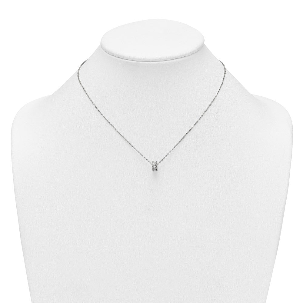 Sterling Silver Polished CZ Circle Bead 16in w/ 2in Ext Necklace