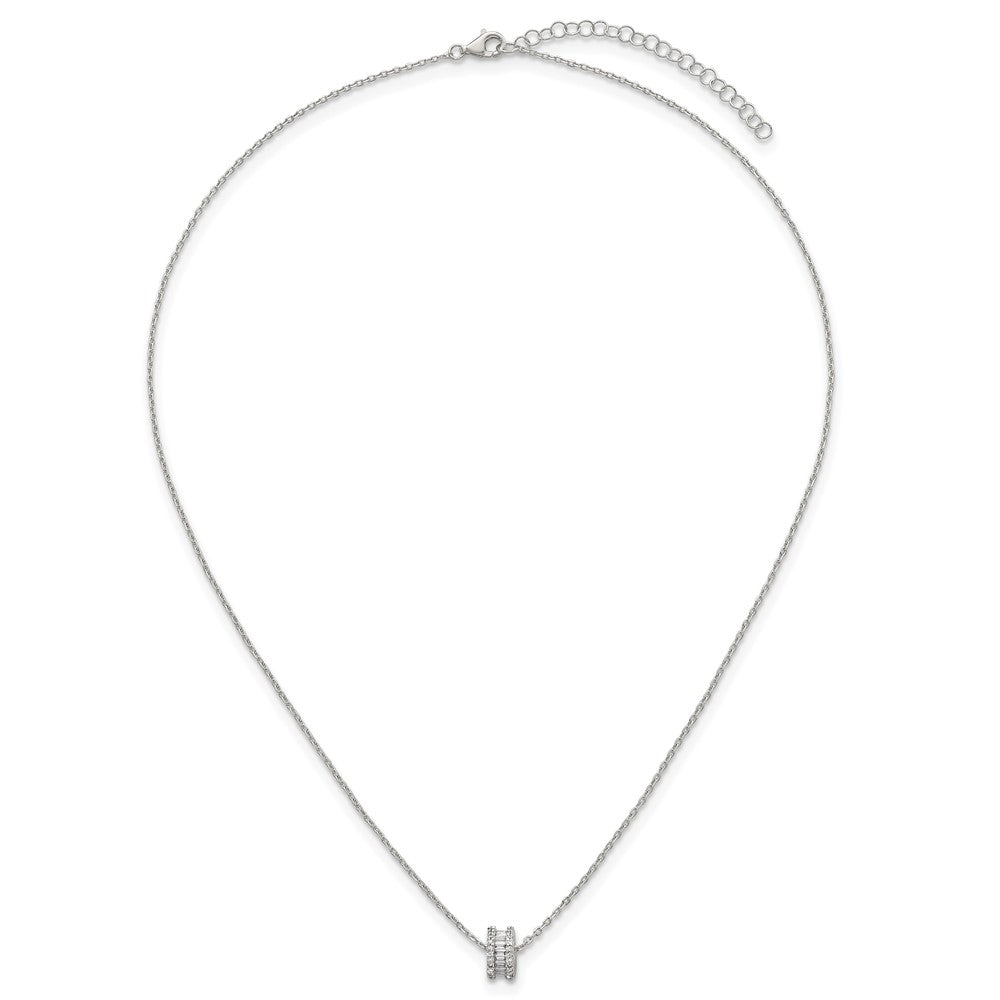 Sterling Silver Polished CZ Circle Bead 16in w/ 2in Ext Necklace
