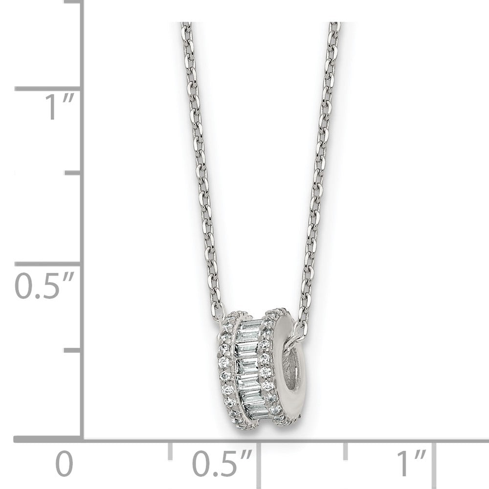 Sterling Silver Polished CZ Circle Bead 16in w/ 2in Ext Necklace