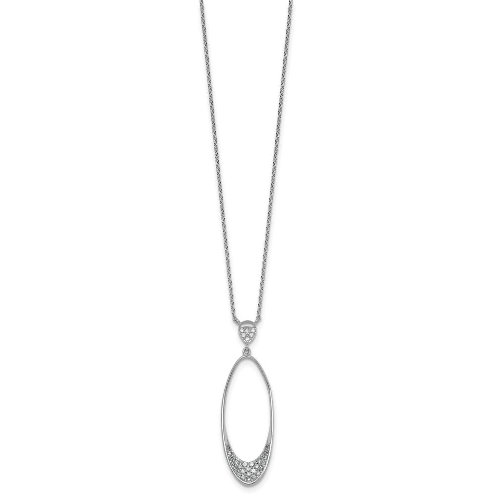 Sterling Silver RH-pltd Polished CZ Oval 17.75 Inch Necklace