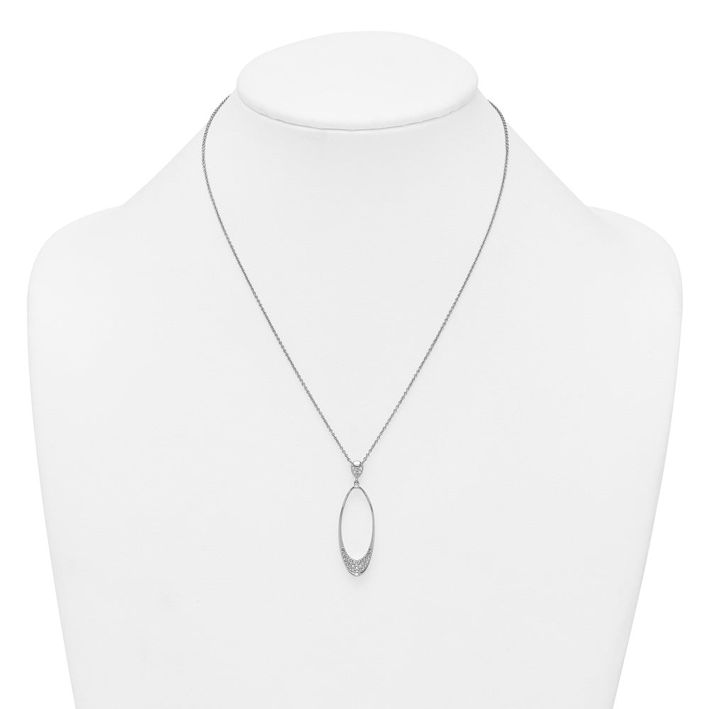 Sterling Silver RH-pltd Polished CZ Oval 17.75 Inch Necklace