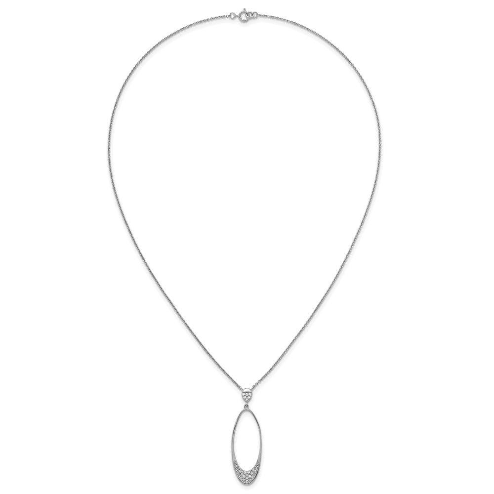 Sterling Silver RH-pltd Polished CZ Oval 17.75 Inch Necklace