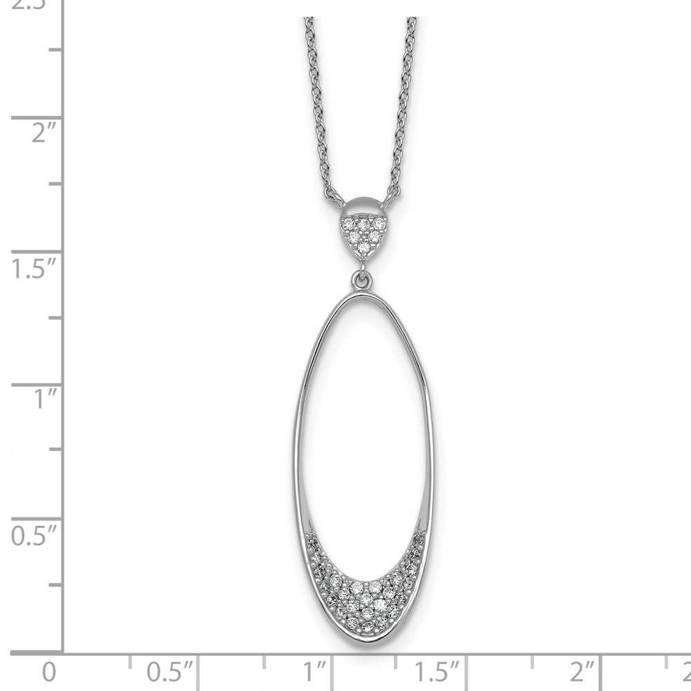 Sterling Silver RH-pltd Polished CZ Oval 17.75 Inch Necklace
