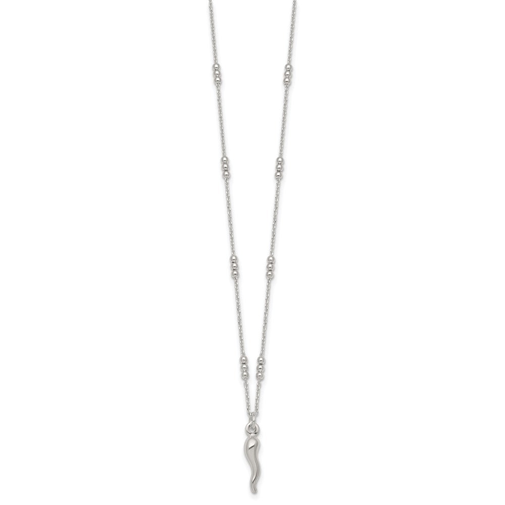 Sterling Silver Polished and Beaded Italian Horn 18 Inch Necklace