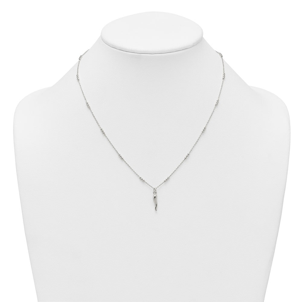 Sterling Silver Polished and Beaded Italian Horn 18 Inch Necklace