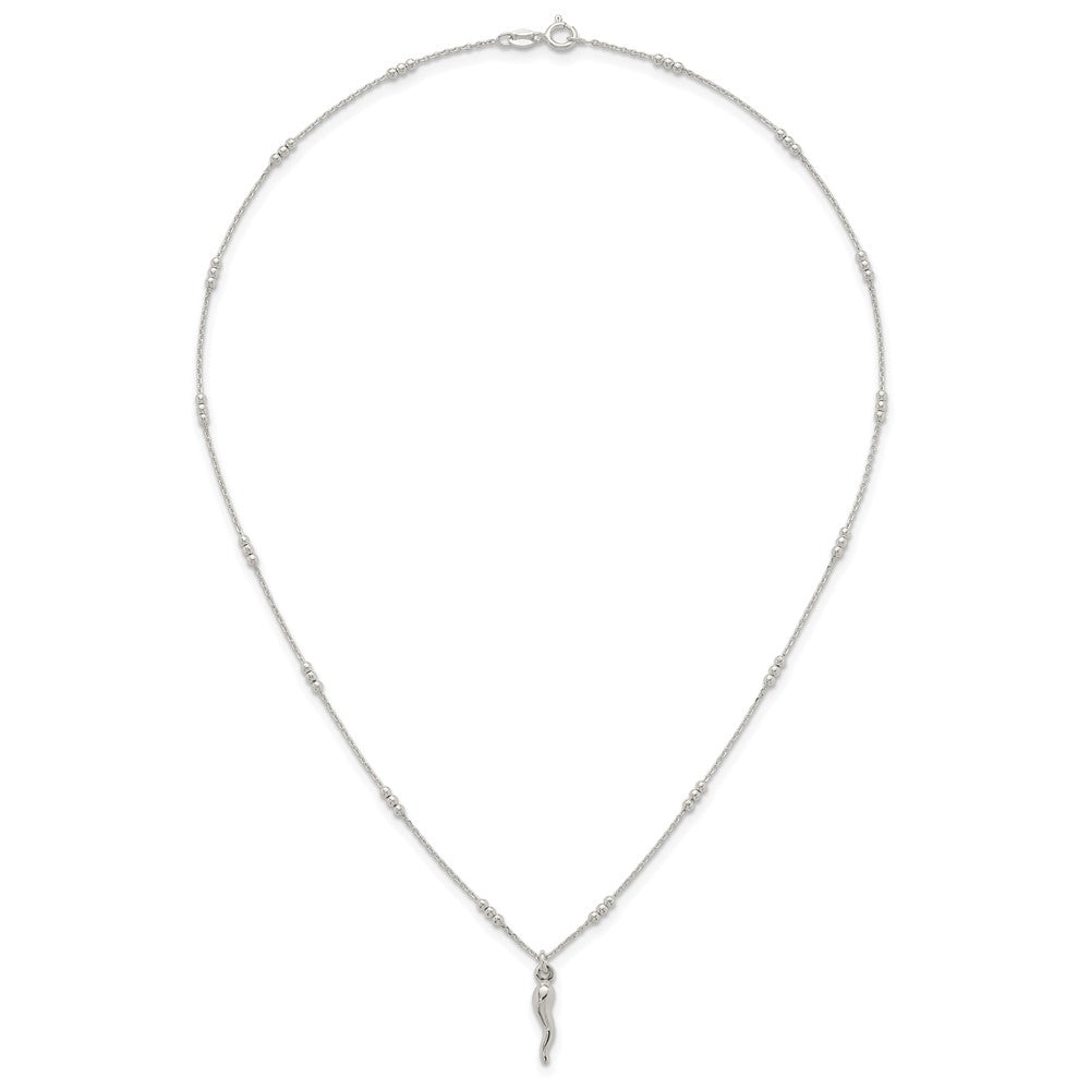 Sterling Silver Polished and Beaded Italian Horn 18 Inch Necklace