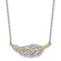 SSilver RH-pl w/14k Accent Polished CZ Feather w/2in Ext Necklace