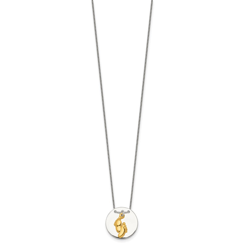 Sterling Silver Gold-tone Polished Footprint Disc Necklace